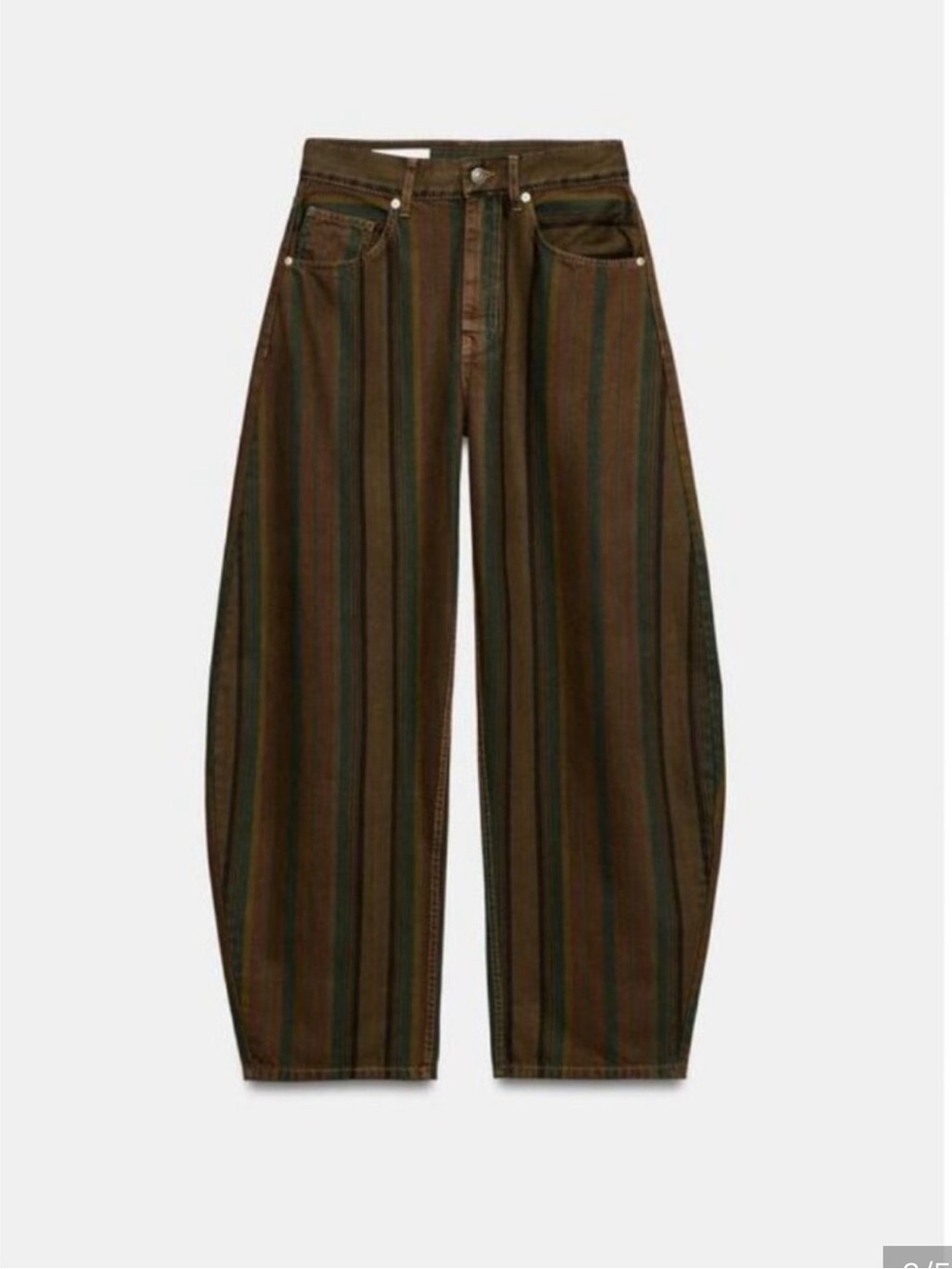 Zara Olive and Brown Vertical Stripe Wide-Leg Jeans
